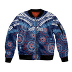 Personalized Australia NSW Blues Sleeve Zip Bomber Jacket Indigenous Aboriginal Mix Polynesian Motifs