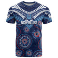 Personalized Australia NSW Blues T Shirt Indigenous Aboriginal Mix Polynesian Motifs