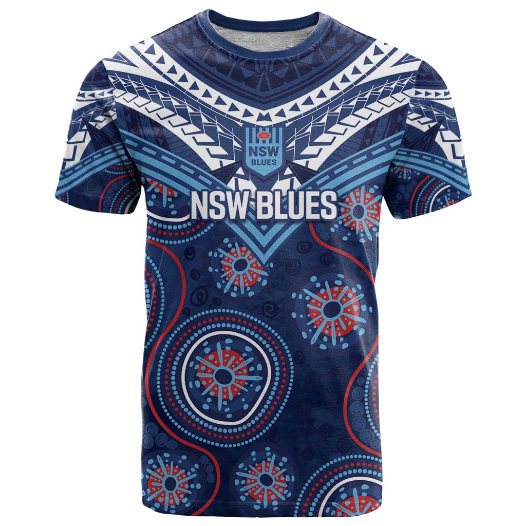 Personalized Australia NSW Blues T Shirt Indigenous Aboriginal Mix Polynesian Motifs