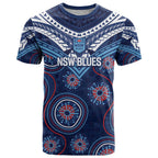 Personalized Australia NSW Blues T Shirt Indigenous Aboriginal Mix Polynesian Motifs