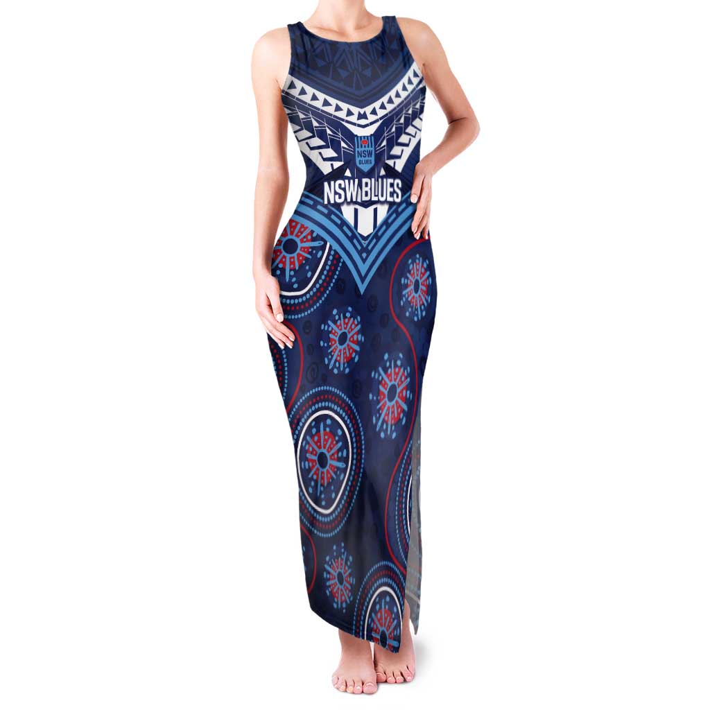 Personalized Australia NSW Blues Tank Maxi Dress Indigenous Aboriginal Mix Polynesian Motifs