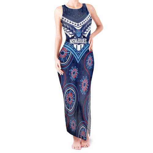 Personalized Australia NSW Blues Tank Maxi Dress Indigenous Aboriginal Mix Polynesian Motifs