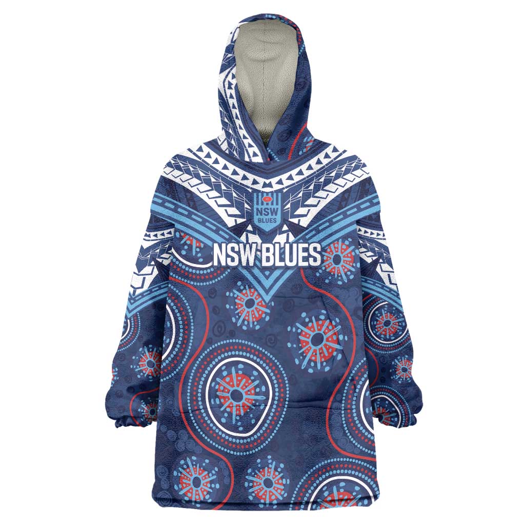 Personalized Australia NSW Blues Wearable Blanket Hoodie Indigenous Aboriginal Mix Polynesian Motifs