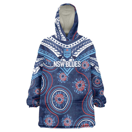 Personalized Australia NSW Blues Wearable Blanket Hoodie Indigenous Aboriginal Mix Polynesian Motifs