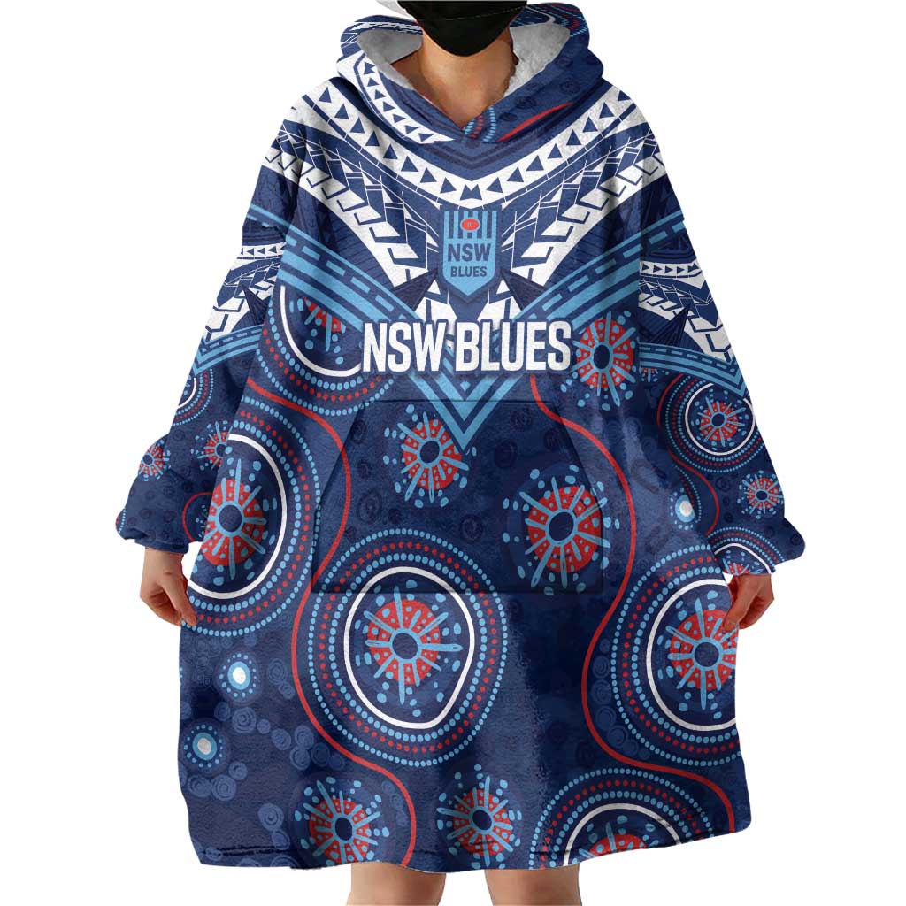 Personalized Australia NSW Blues Wearable Blanket Hoodie Indigenous Aboriginal Mix Polynesian Motifs