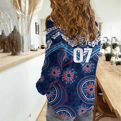 Personalized Australia NSW Blues Women Casual Shirt Indigenous Aboriginal Mix Polynesian Motifs