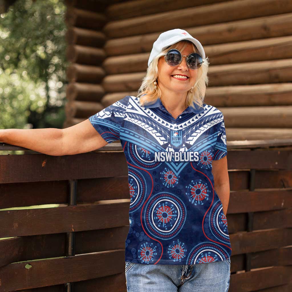 Personalized Australia NSW Blues Women Polo Shirt Indigenous Aboriginal Mix Polynesian Motifs