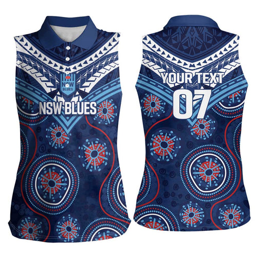 Personalized Australia NSW Blues Women Sleeveless Polo Shirt Indigenous Aboriginal Mix Polynesian Motifs