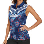 Personalized Australia NSW Blues Women Sleeveless Polo Shirt Indigenous Aboriginal Mix Polynesian Motifs