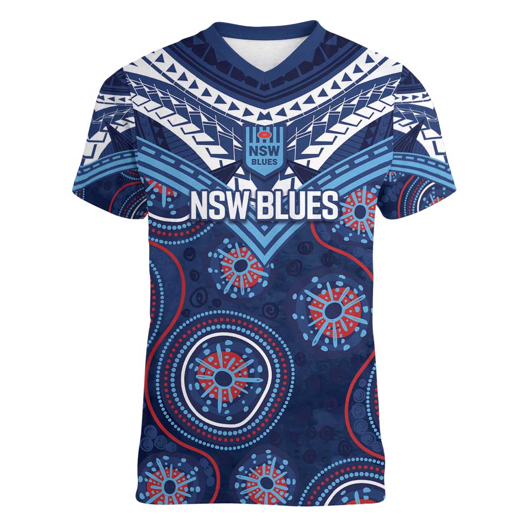 Personalized Australia NSW Blues Women V-Neck T-Shirt Indigenous Aboriginal Mix Polynesian Motifs