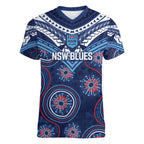 Personalized Australia NSW Blues Women V-Neck T-Shirt Indigenous Aboriginal Mix Polynesian Motifs