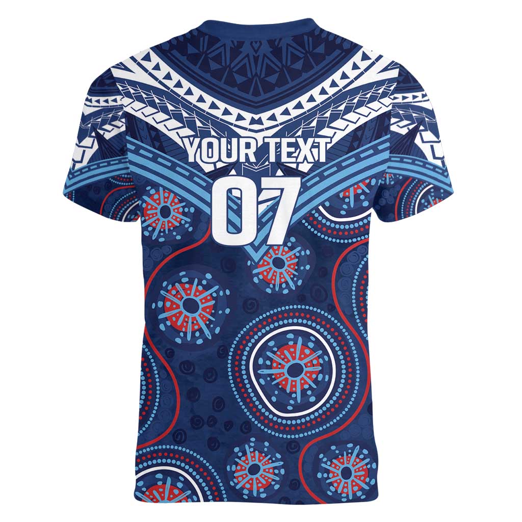 Personalized Australia NSW Blues Women V-Neck T-Shirt Indigenous Aboriginal Mix Polynesian Motifs