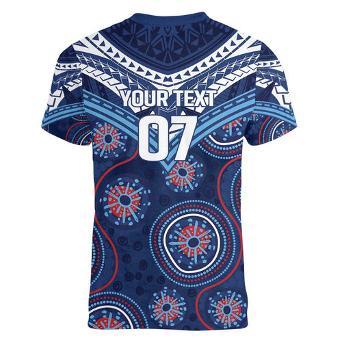 Personalized Australia NSW Blues Women V-Neck T-Shirt Indigenous Aboriginal Mix Polynesian Motifs