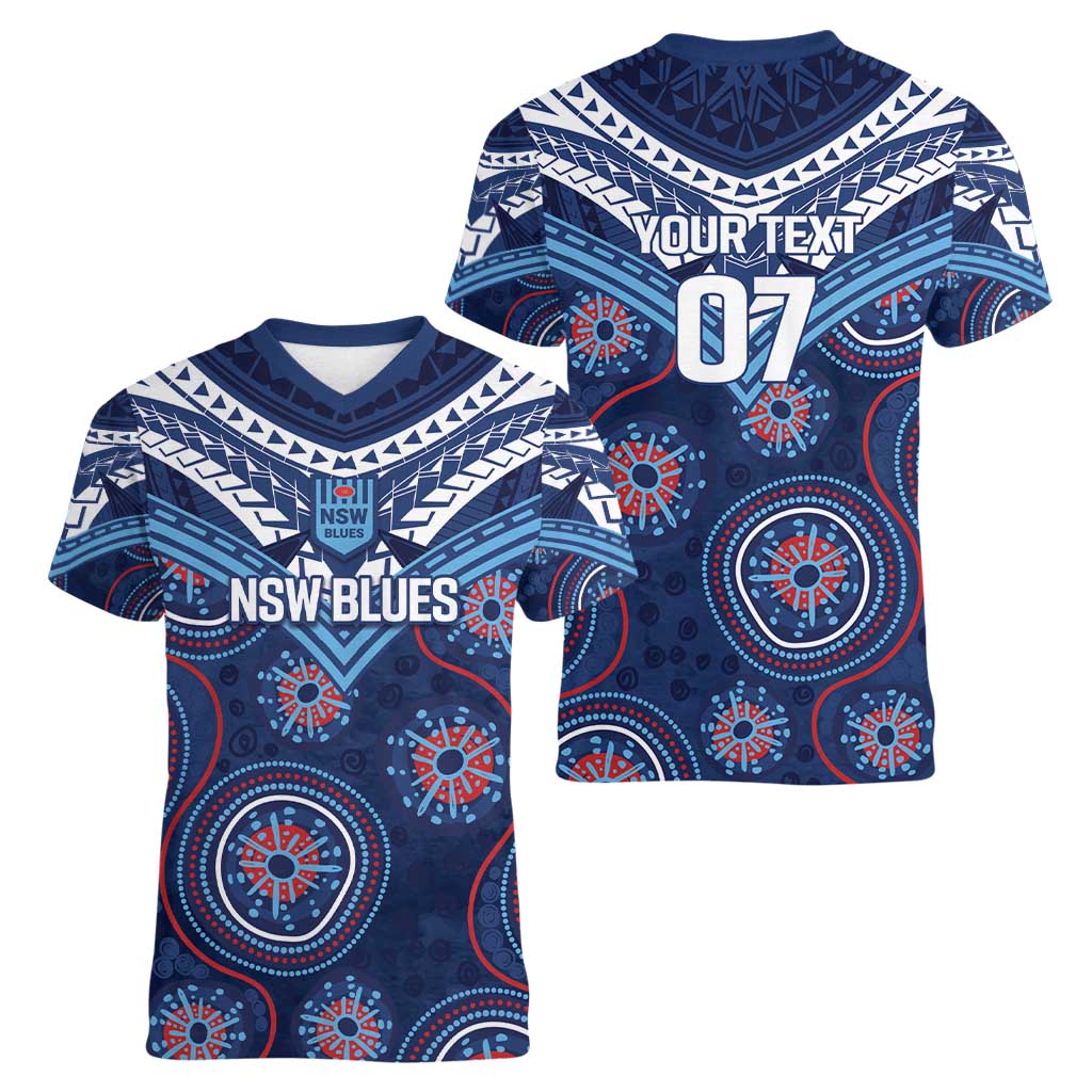 Personalized Australia NSW Blues Women V-Neck T-Shirt Indigenous Aboriginal Mix Polynesian Motifs