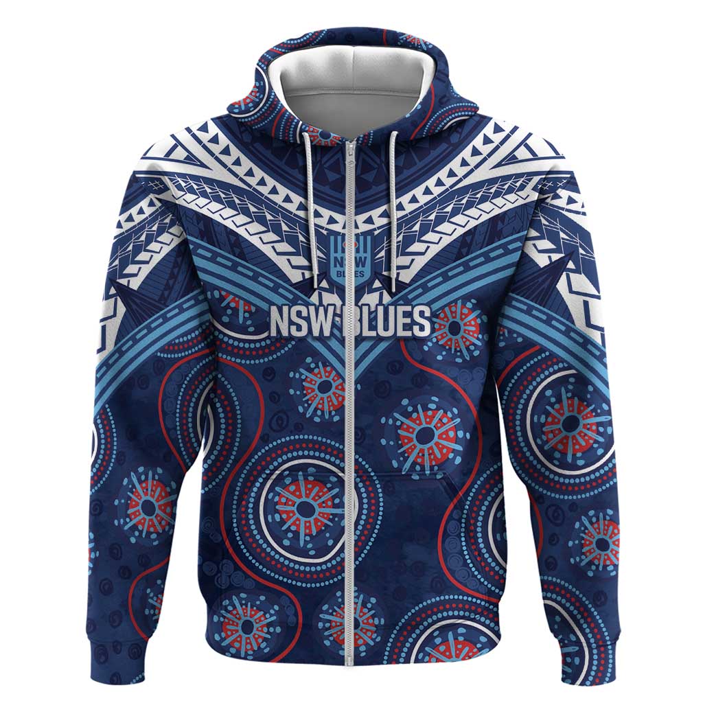 Personalized Australia NSW Blues Zip Hoodie Indigenous Aboriginal Mix Polynesian Motifs