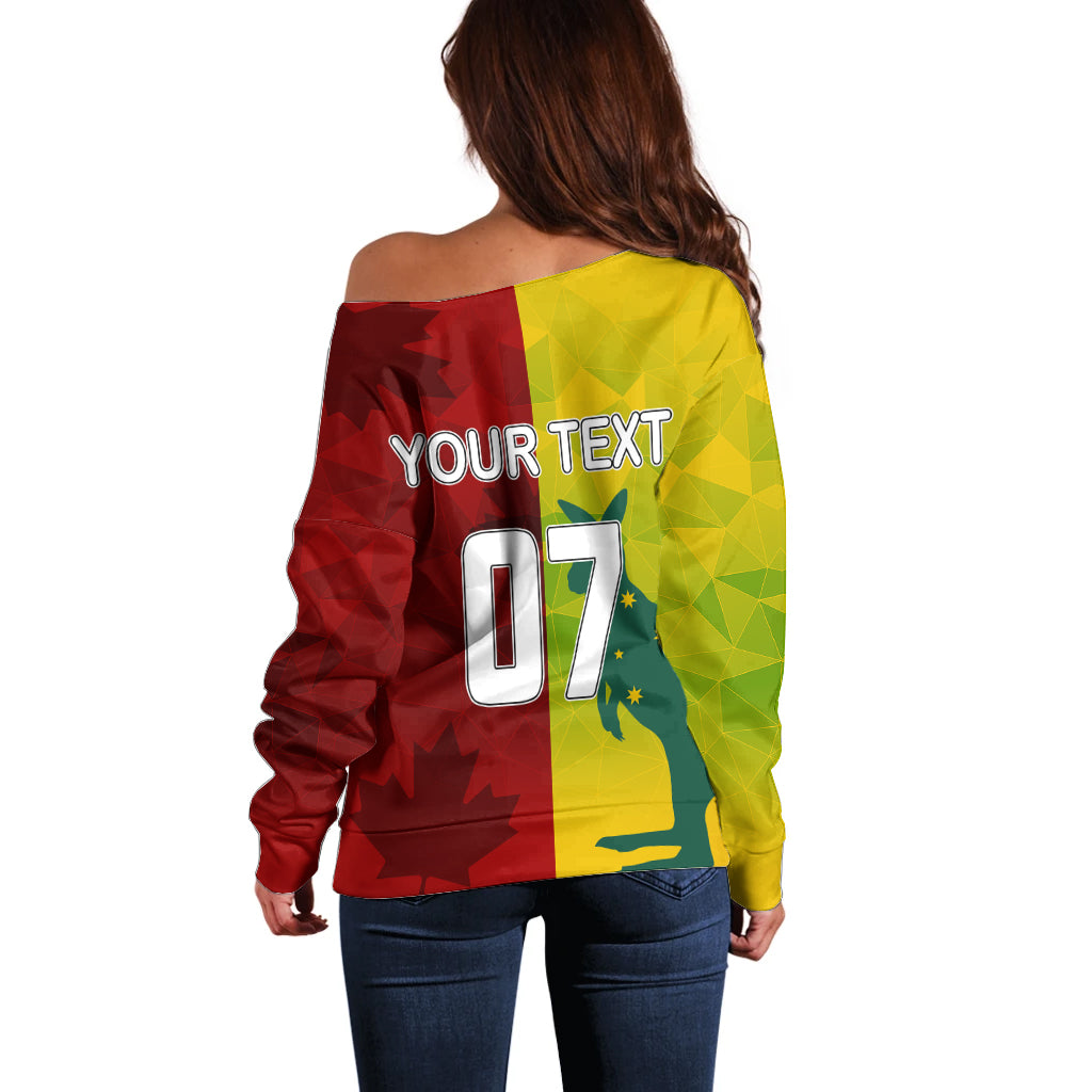personalised-australia-vs-canada-soccer-off-shoulder-sweater-matildas-with-maple-leaves