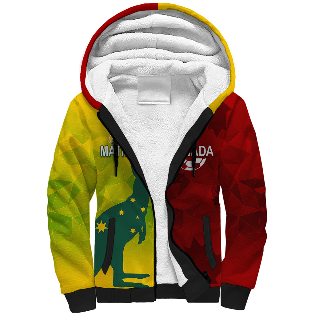 personalised-australia-vs-canada-soccer-sherpa-hoodie-matildas-with-maple-leaves