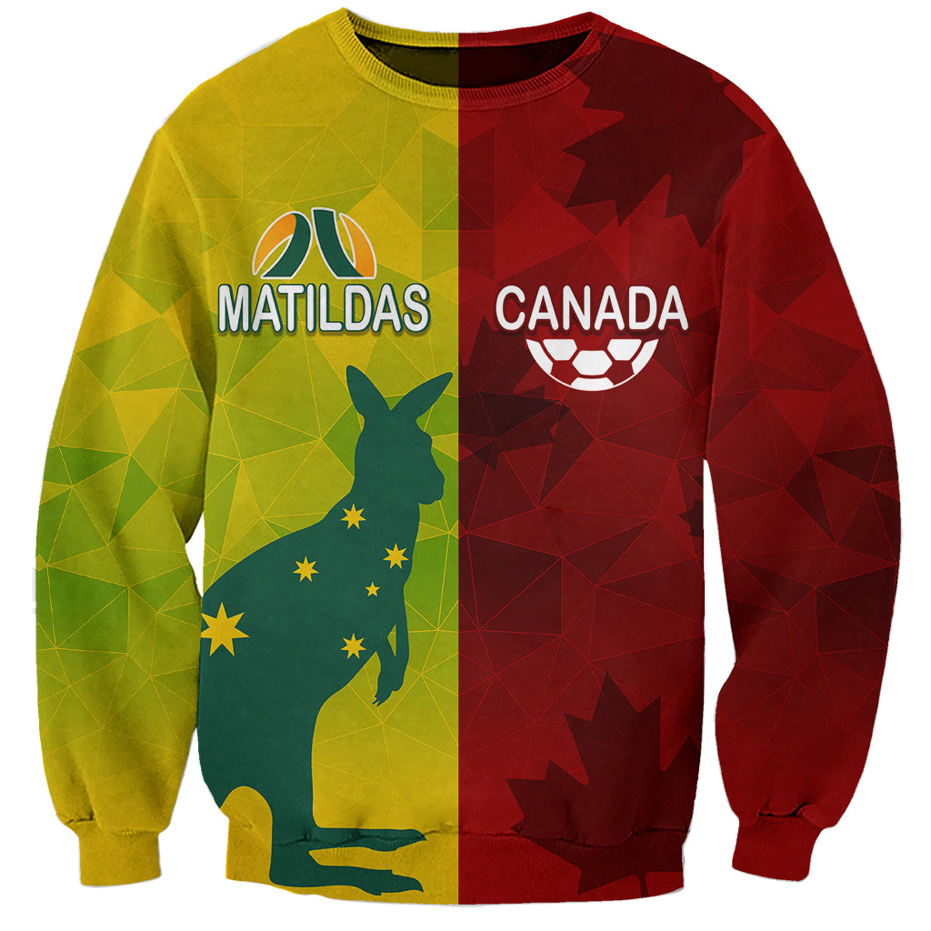 personalised-australia-vs-canada-soccer-sweatshirt-matildas-with-maple-leaves