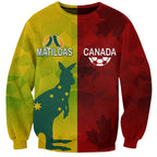 personalised-australia-vs-canada-soccer-sweatshirt-matildas-with-maple-leaves