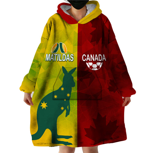 personalised-australia-vs-canada-soccer-wearable-blanket-hoodie-matildas-with-maple-leaves