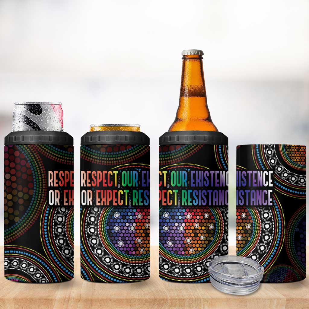 Australia Indigenous 4 in 1 Can Cooler Tumbler First Nation LGBT - Respect Our Existence - Aussie Hoodie