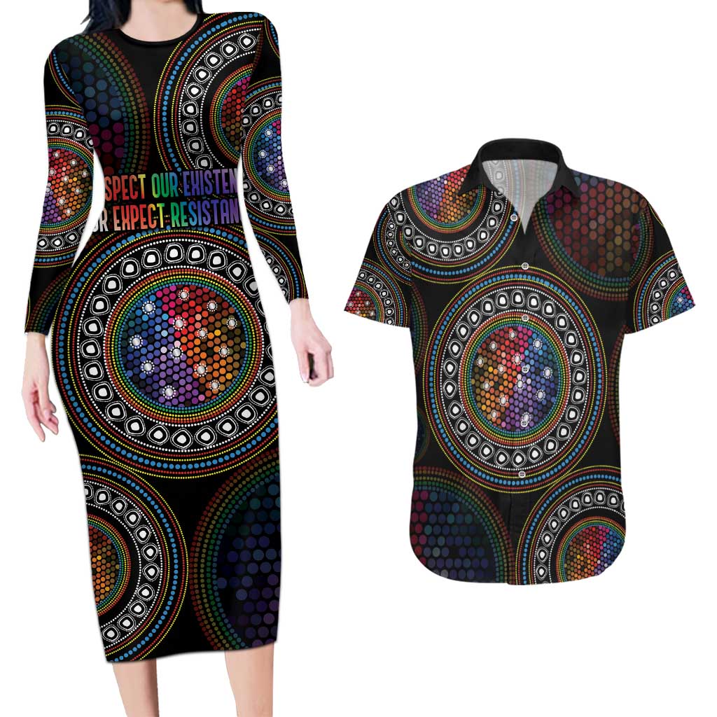 Australia Indigenous Couples Matching Long Sleeve Bodycon Dress and Hawaiian Shirt First Nation LGBT - Respect Our Existence - Aussie Hoodie