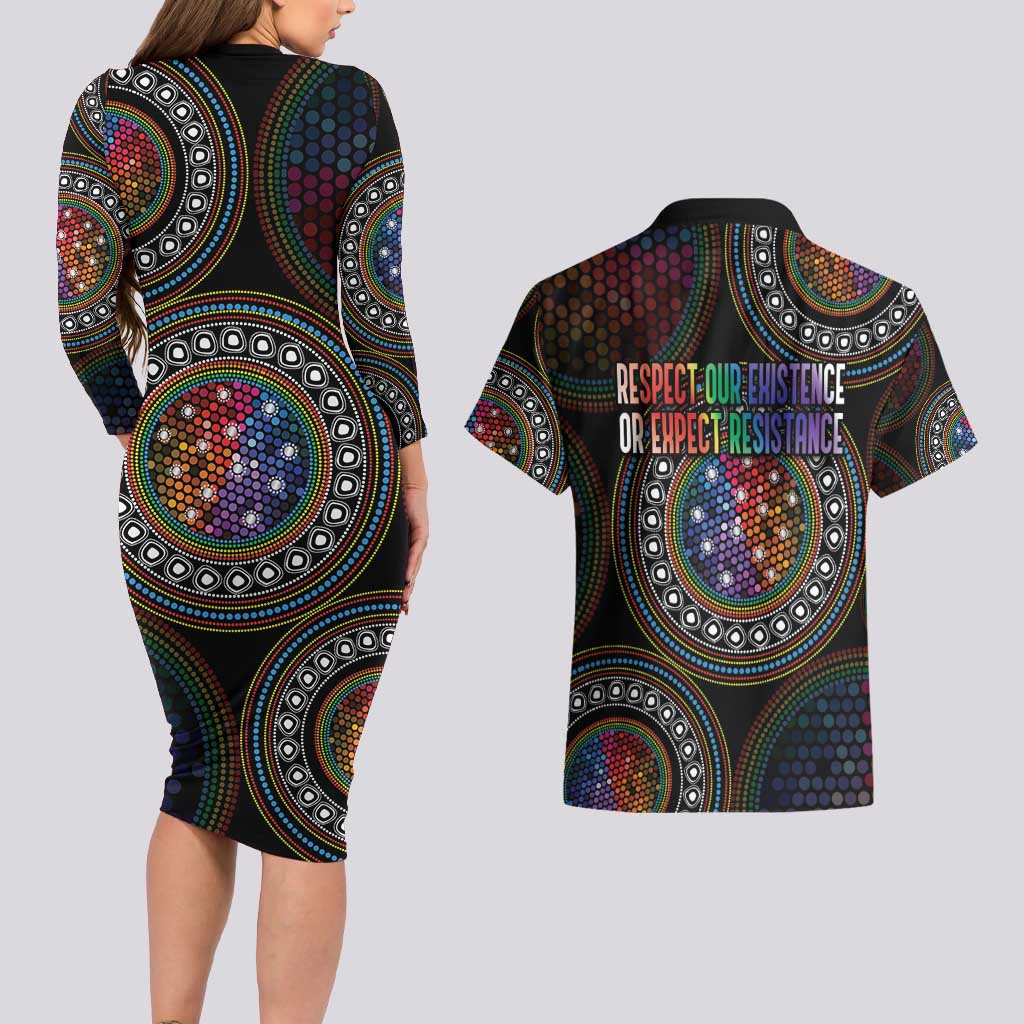 Australia Indigenous Couples Matching Long Sleeve Bodycon Dress and Hawaiian Shirt First Nation LGBT - Respect Our Existence - Aussie Hoodie