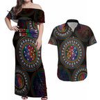 Australia Indigenous Couples Matching Off Shoulder Maxi Dress and Hawaiian Shirt First Nation LGBT - Respect Our Existence - Aussie Hoodie