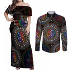 Australia Indigenous Couples Matching Off Shoulder Maxi Dress and Long Sleeve Button Shirt First Nation LGBT - Respect Our Existence - Aussie Hoodie