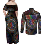 Australia Indigenous Couples Matching Off Shoulder Maxi Dress and Long Sleeve Button Shirt First Nation LGBT - Respect Our Existence - Aussie Hoodie