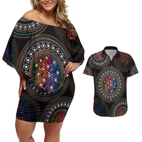 Australia Indigenous Couples Matching Off Shoulder Short Dress and Hawaiian Shirt First Nation LGBT - Respect Our Existence - Aussie Hoodie