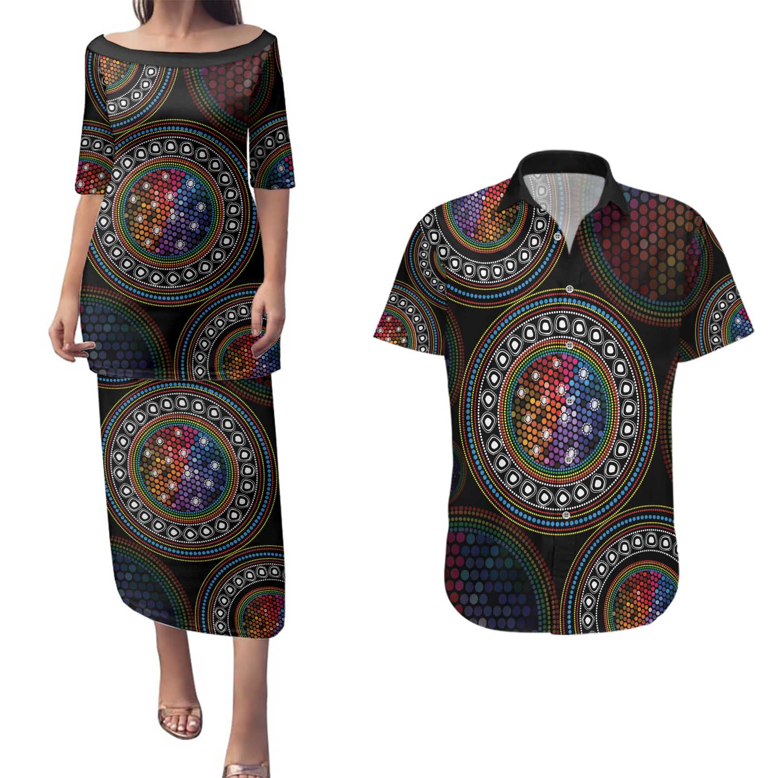 Australia Indigenous Couples Matching Puletasi and Hawaiian Shirt First Nation LGBT - Respect Our Existence - Aussie Hoodie