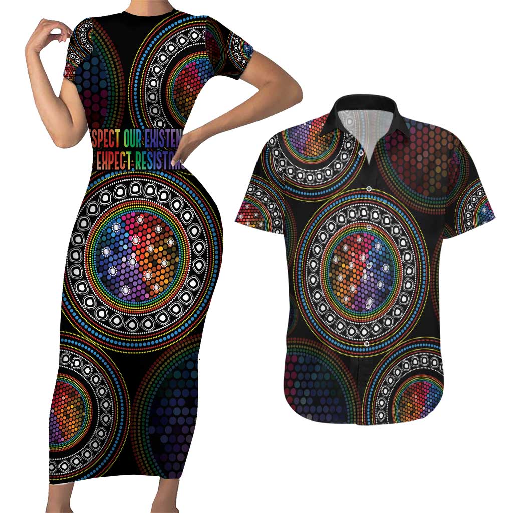 Australia Indigenous Couples Matching Short Sleeve Bodycon Dress and Hawaiian Shirt First Nation LGBT - Respect Our Existence - Aussie Hoodie