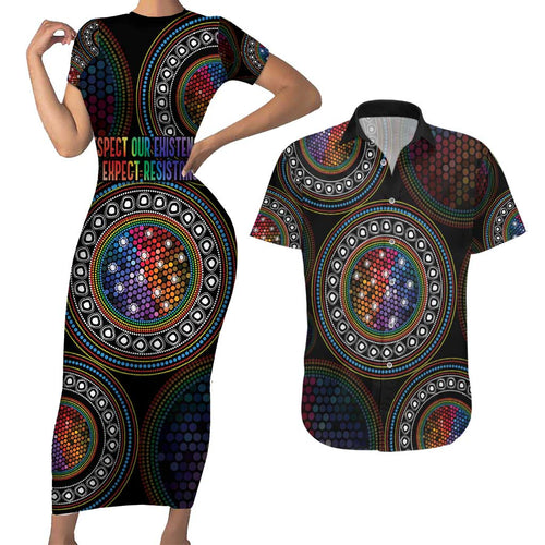 Australia Indigenous Couples Matching Short Sleeve Bodycon Dress and Hawaiian Shirt First Nation LGBT - Respect Our Existence - Aussie Hoodie
