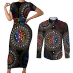 Australia Indigenous Couples Matching Short Sleeve Bodycon Dress and Long Sleeve Button Shirt First Nation LGBT - Respect Our Existence - Aussie Hoodie