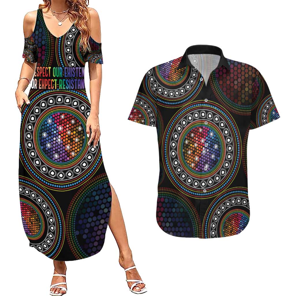 Australia Indigenous Couples Matching Summer Maxi Dress and Hawaiian Shirt First Nation LGBT - Respect Our Existence - Aussie Hoodie