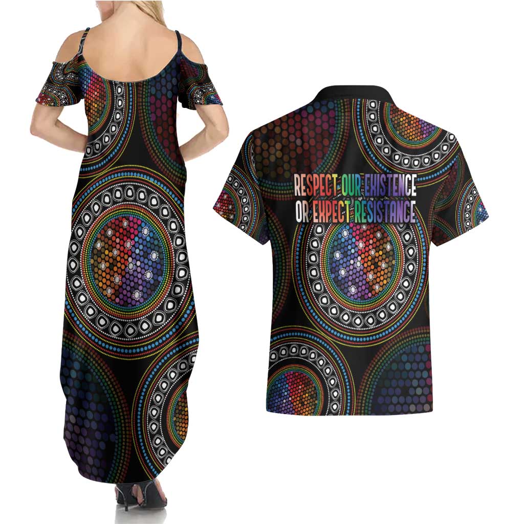 Australia Indigenous Couples Matching Summer Maxi Dress and Hawaiian Shirt First Nation LGBT - Respect Our Existence - Aussie Hoodie