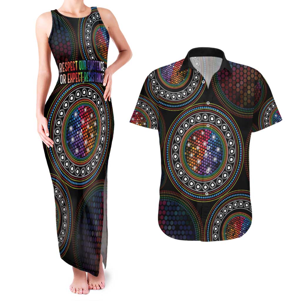Australia Indigenous Couples Matching Tank Maxi Dress and Hawaiian Shirt First Nation LGBT - Respect Our Existence - Aussie Hoodie
