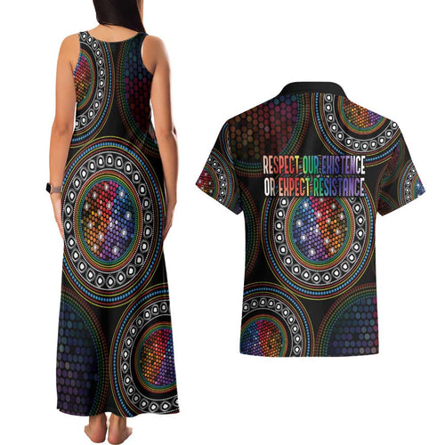 Australia Indigenous Couples Matching Tank Maxi Dress and Hawaiian Shirt First Nation LGBT - Respect Our Existence - Aussie Hoodie