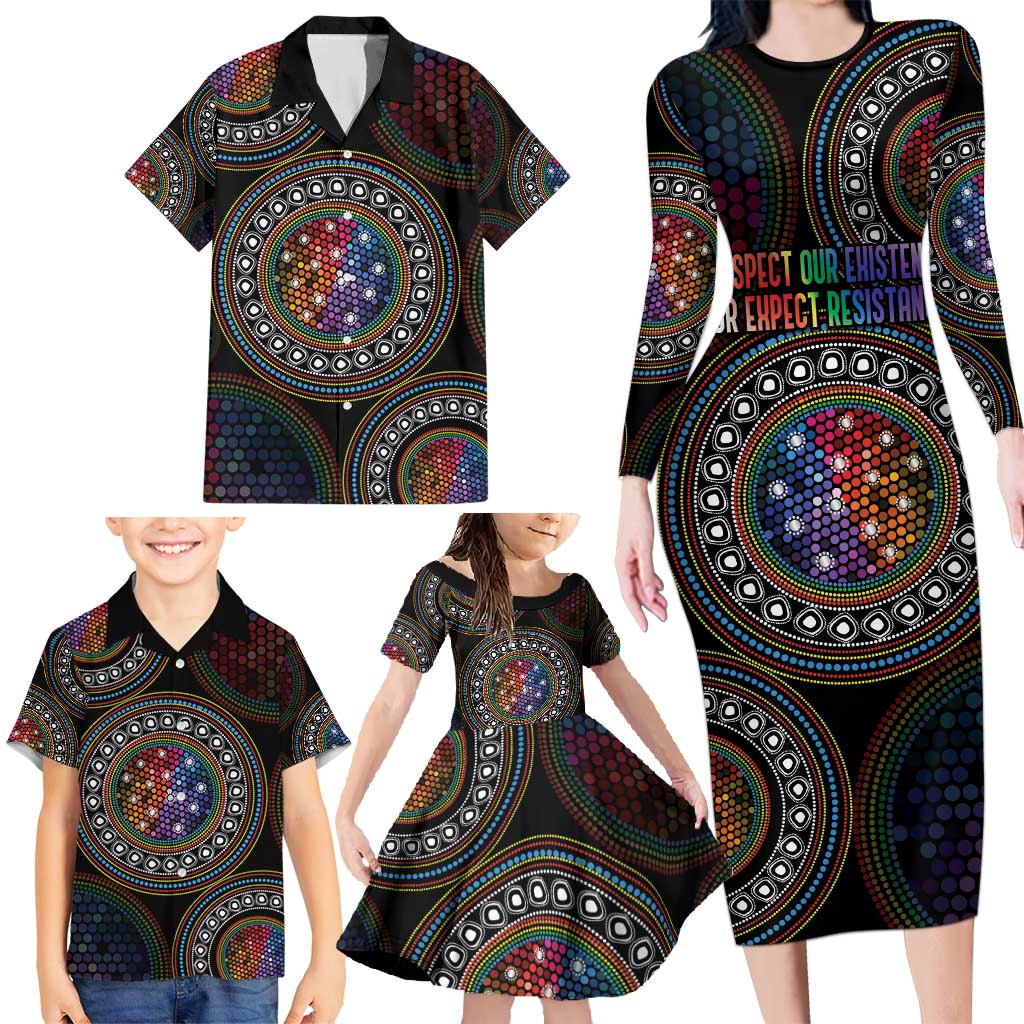 Australia Indigenous Family Matching Long Sleeve Bodycon Dress and Hawaiian Shirt First Nation LGBT - Respect Our Existence - Aussie Hoodie