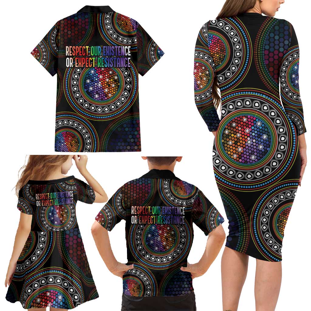 Australia Indigenous Family Matching Long Sleeve Bodycon Dress and Hawaiian Shirt First Nation LGBT - Respect Our Existence - Aussie Hoodie