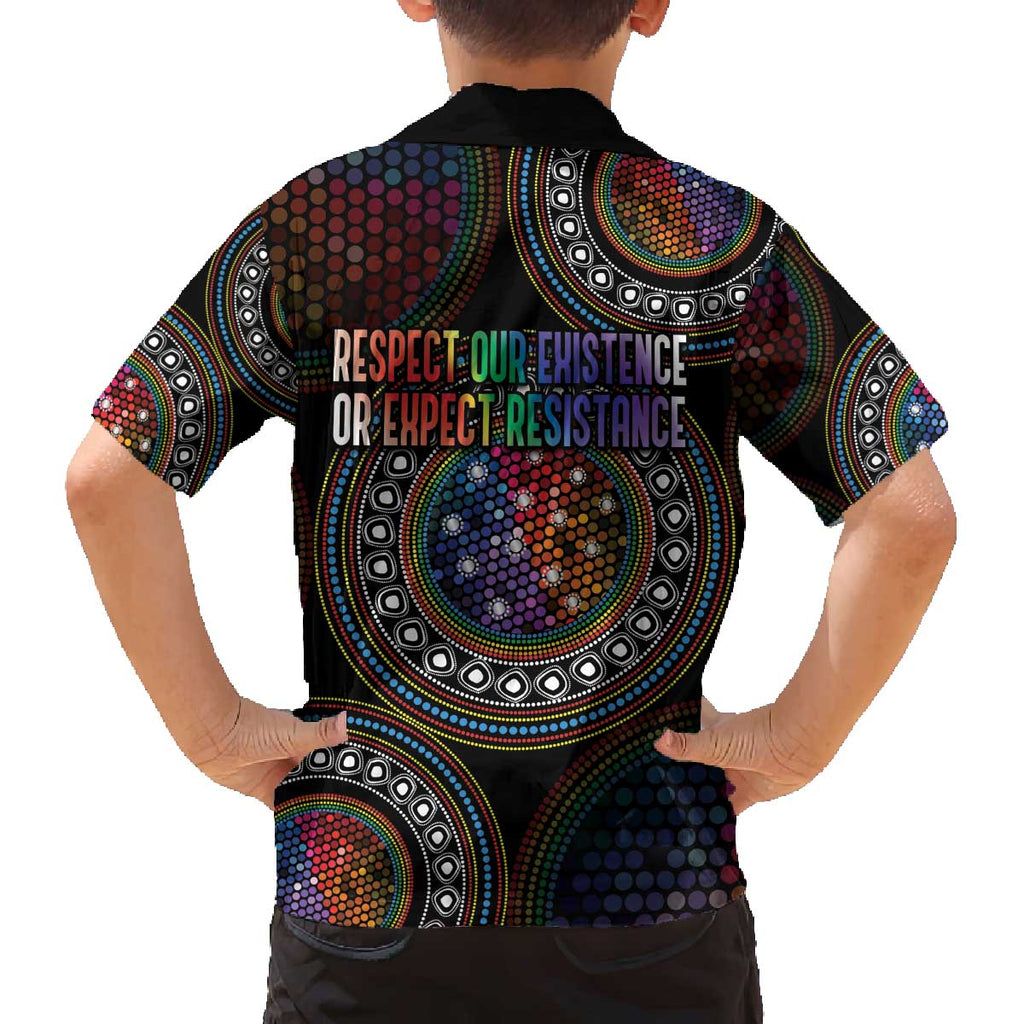 Australia Indigenous Family Matching Off The Shoulder Long Sleeve Dress and Hawaiian Shirt First Nation LGBT - Respect Our Existence - Aussie Hoodie