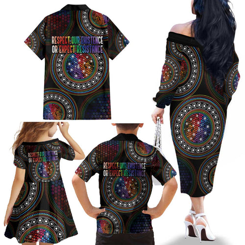 Australia Indigenous Family Matching Off The Shoulder Long Sleeve Dress and Hawaiian Shirt First Nation LGBT - Respect Our Existence - Aussie Hoodie
