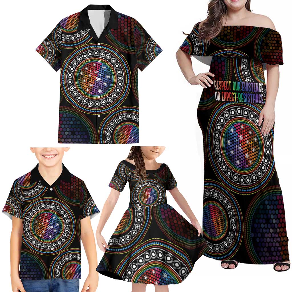 Australia Indigenous Family Matching Off Shoulder Maxi Dress and Hawaiian Shirt First Nation LGBT - Respect Our Existence - Aussie Hoodie