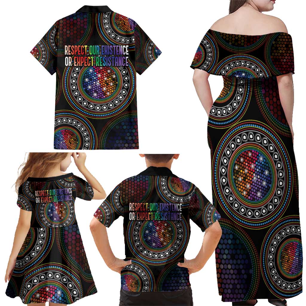 Australia Indigenous Family Matching Off Shoulder Maxi Dress and Hawaiian Shirt First Nation LGBT - Respect Our Existence - Aussie Hoodie