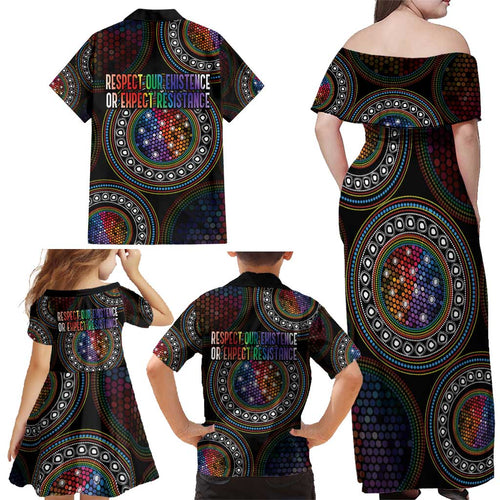 Australia Indigenous Family Matching Off Shoulder Maxi Dress and Hawaiian Shirt First Nation LGBT - Respect Our Existence - Aussie Hoodie