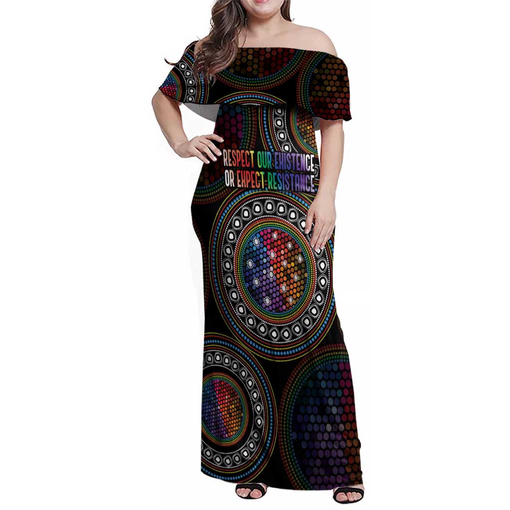 Australia Indigenous Family Matching Off Shoulder Maxi Dress and Hawaiian Shirt First Nation LGBT - Respect Our Existence - Aussie Hoodie