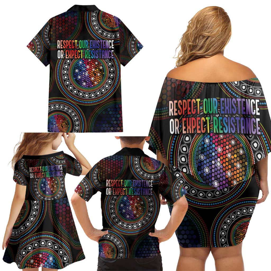 Australia Indigenous Family Matching Off Shoulder Short Dress and Hawaiian Shirt First Nation LGBT - Respect Our Existence - Aussie Hoodie