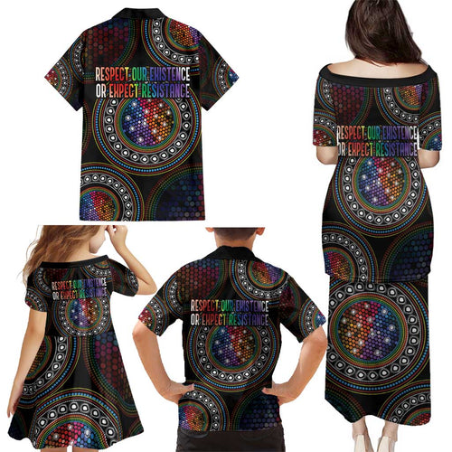 Australia Indigenous Family Matching Puletasi and Hawaiian Shirt First Nation LGBT - Respect Our Existence - Aussie Hoodie