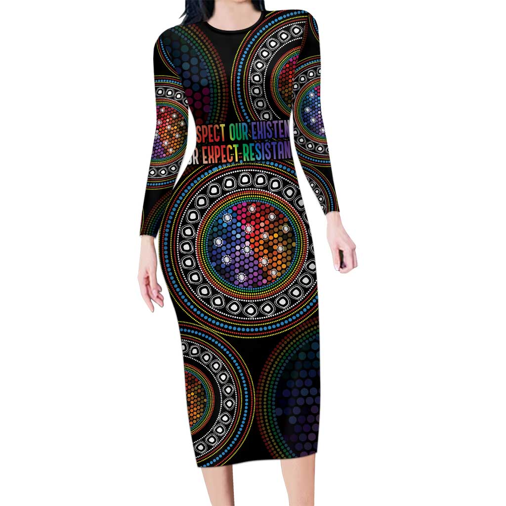 Australia Indigenous Long Sleeve Bodycon Dress First Nation LGBT - Respect Our Existence - Aussie Hoodie